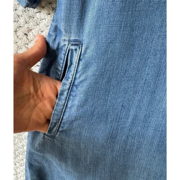 Cloth & Stone Dress Women S Blue Tencel Chambray Shirt Collar V-Neck Pockets - Picture 6 of 14